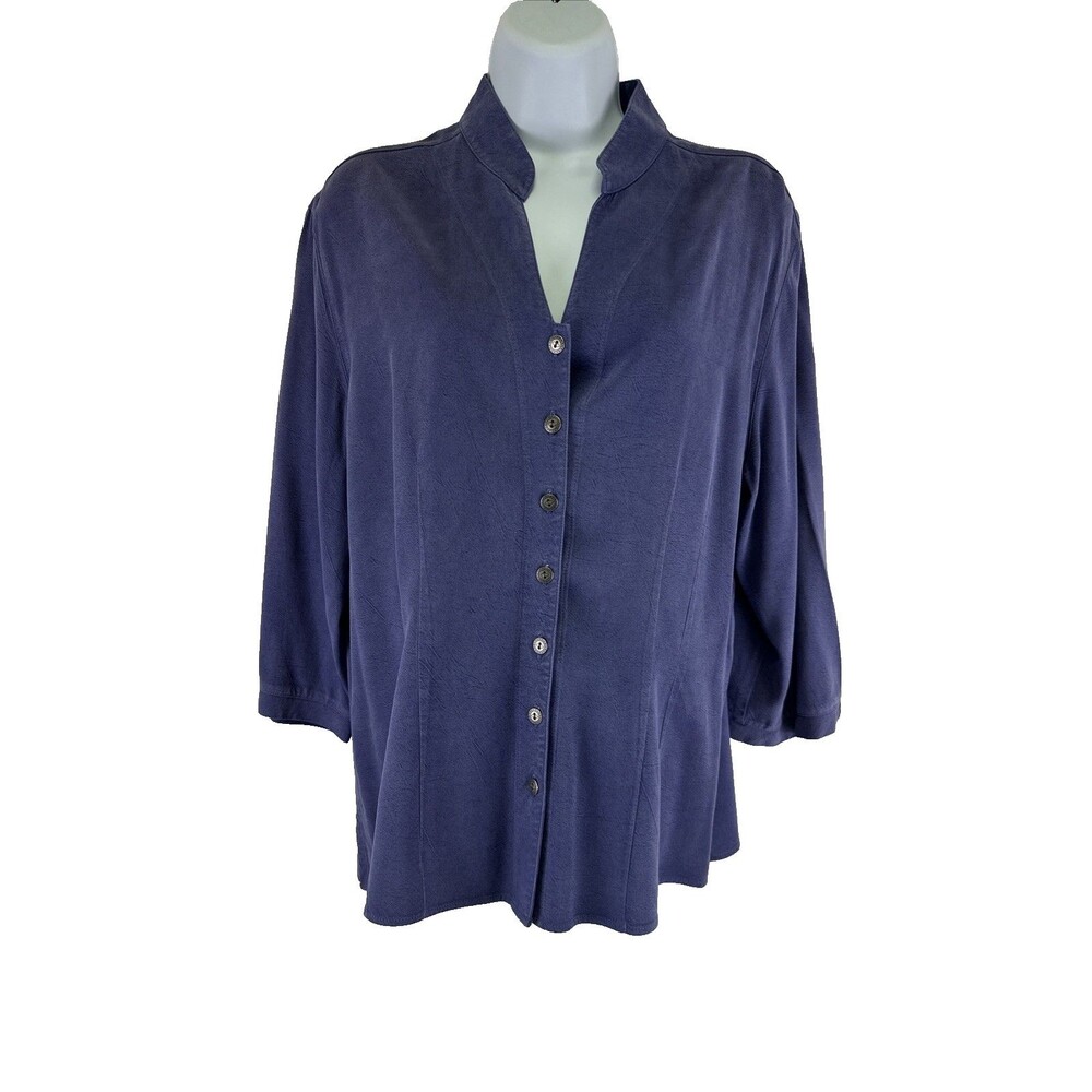Tianello Dynasty Blouse Dusty Lilac Mandarin Collar Soft Tencel 3/4 Sleeve Med